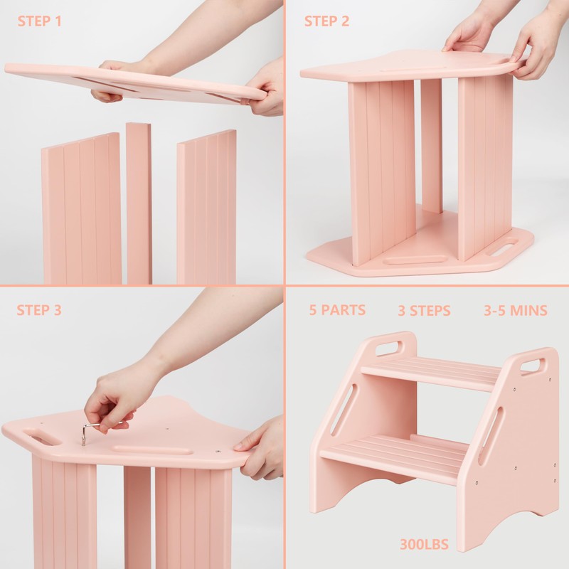 AMBIRD Wooden Step Stool, Two Step Stools Toddler 300 lbs