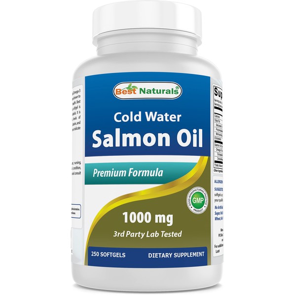Aceite de salmón de 1000 mg 250 cápsulas blandas de Best Naturals – Fabricado en una instalación certificada por GMP con base en Estados Unidos y con inspección de la FDA y probado por terceros para la pureza. Garantizado. !