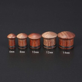 ZeSen Jewelry Ear Gauges Red-Brown Single Flared Wood Plugs Black Ear Plugs Tunnel Sandalwood Plugged Ears Mushroom Shaped Ear Stretching Kit