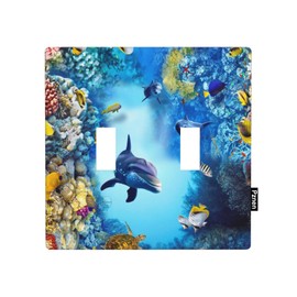 Pznen Sea Dolphin Double Toggle Covers Undersea Corals Tropical Fishes Dolphins 2 Gang Wall Plate Decorative Light Switch Covers Bathroom Bedroom Home Kitchen