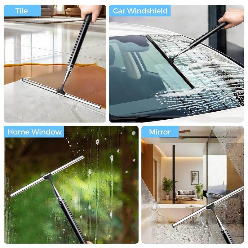 Mesiiloly 59.5" Long Handle Window Squeegee with Extension Pole, 12.4"