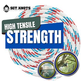 SGT KNOTS Arborist Double Braided Polyester Rope - Heavy Duty Tree Pulling Rope, Rigging, Tree Ropes, Arborist Pulling, Felling, Sailing, Industrial Rigging (1/2" x 100ft) Red-White-Blue
