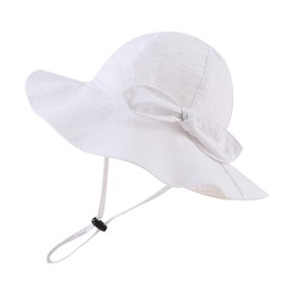 Bow Baby Girls Bucket Hat Infant Toddler Summer Cap Sun Protect Kids Hat for Girls (White Striped Bow,44cm)