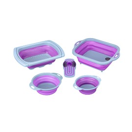 PurpleChef 10 PCS Collapsible Kitchen Silicone Over the sink Strainer, Colander, Mixing Bowl, Cutting Board, Measuring Cups Set