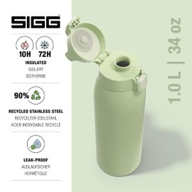 SIGG - Isolierte Trinkflasche - Thermosflasche Shield Therm One Eco Green kohlensäurehaltige Getränke - Auslaufsicher - Spülmaschinenfest - BPA-frei - 90% recycelter Edelstahl - Hellgrün - 1L