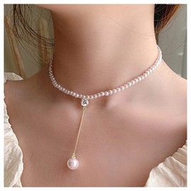 Cimenexe Bohemian Pearl Drop Necklace Choker Crystal Pendant Necklace Pearl Y Chain Necklace Gold Y Lariat Necklace Jewelry for Women and Girls Gifts