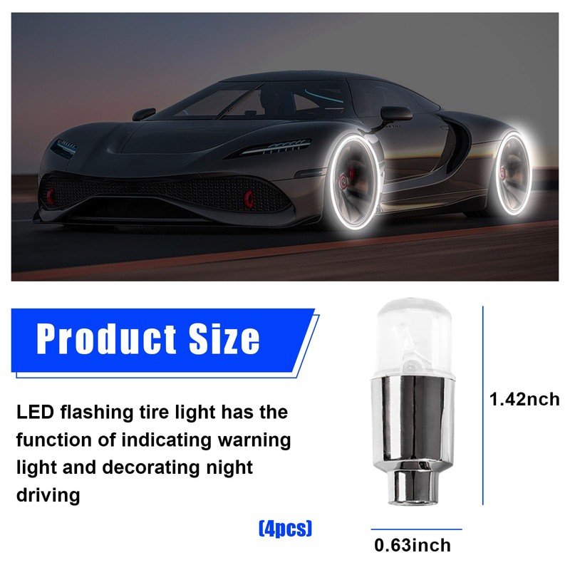 Ziciner 4PCS LED Tire Valve Cap Lights, Neon Spoke Flash