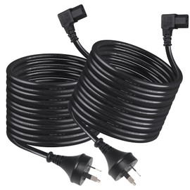 IEC 5M Power Lead 90 Degree Right Angled C13 Plug 5 Meter 3 Point Kettle Cable 10A 250V Black 2 Pack