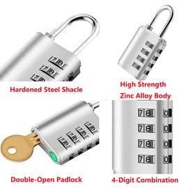 2 Pack Combination Padlock, 4 Digit Resettable Padlock with Keys, Combo Lock for School, Gym Locker, Employee Locker, Hasp Storage, Fence, Gate
