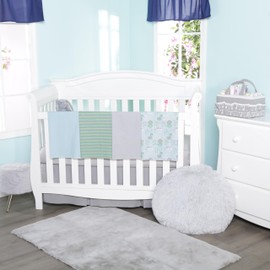 EVERYDAY KIDS 4 Pack of Soft Flannel Receiving Baby Blanket Set for Boys; Green/Blue/Gray Baby Swaddle Blankets for Newborn Baby Boy Nursery with Baby Dinosaurs, Colorful Striped Pattern, Solids