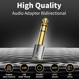 RIKSOIN Jack Adaptor 3.5 mm to 6.35 mm Pack of 4, 6.35 Jack Plug Adapter to 3.5 Jack Headphone Adapter [Gold-Plated, Hi-Fi Sound] for Headphones, Speakers, Keyboards, Electric Guitar/Piano