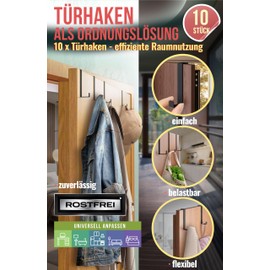 4happy Door Hooks for Hanging, Set of 10, Clothes Hooks on Door, Robust Hooks for Hanging as Organiser Aid, Universal Door Coat Rack, Door Hook Rail, Colour: Black