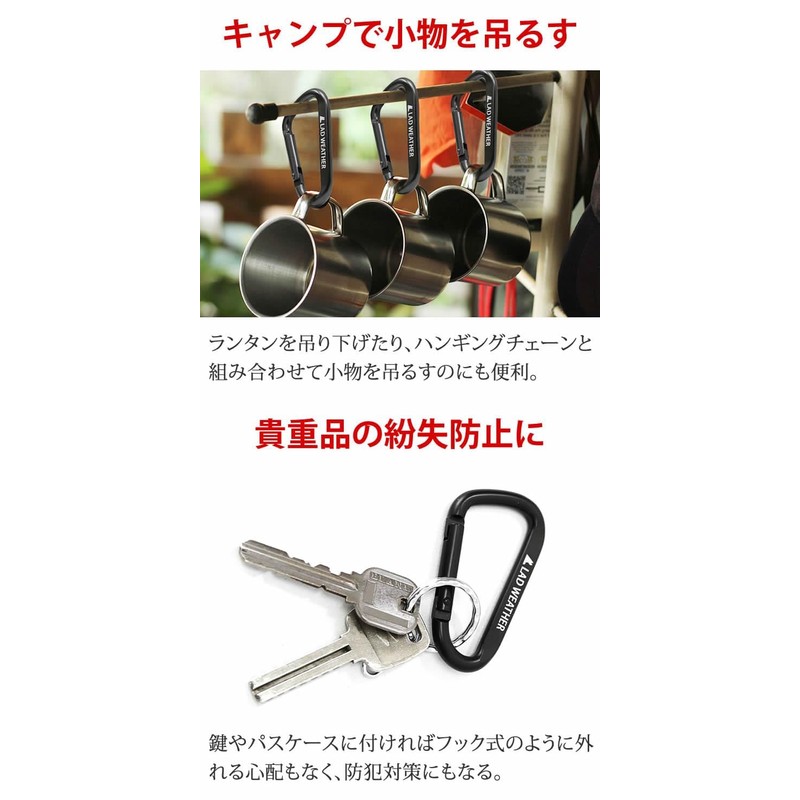 [ラドウェザー] カラビナ キーホルダー 軽量で錆びないアルミ製 コスパ の5個セット 耐荷重80kg 防災グッズ キャンプ キーリング