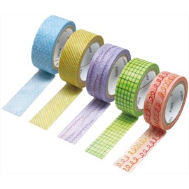 Kamiiso Made in Japan Masking Tape, Saien, Supervised by Miki Tamura, Picture, Set of 5, 1.2 inches (5 cm), Width 26.4 ft (7 m) Roll