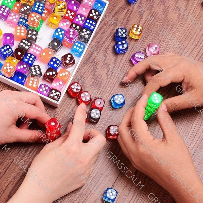 GRASSCALM 50 Pieces 10 Transparent Colors 14mm Dice with Exclusive