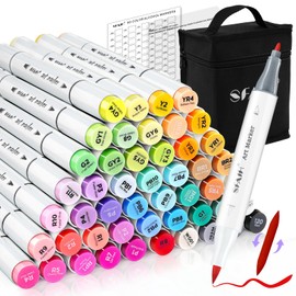 SFAIH Alcohol Markers Brush Tip & Fine Tip - 49 Colors Double Tipped Art Markers for Adult Coloring Books Illustration, Gifts for Artist Adult - Refillable Alcohol-based Ink