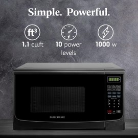 Farberware 1.1 Cu. Ft. Countertop Microwave Oven – 1000 Watts Power, Auto Cook Settings, Defrost, Easy Clean and Child Safety Lock - Black