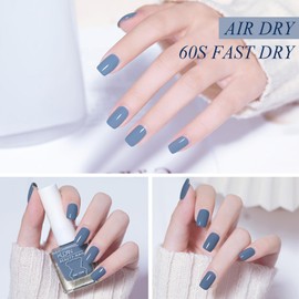 NovaCharm Grey Blue Nail Polish - Long-Lasting Nail Polish - Air Dry Quick Dry Nail Polish - Chip Resistant Nail Lacquer Easy Apply - Fingernail Polish Nail Art Polish for Women Manicure DIY