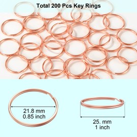 200 llaveros divididos a granel para llavero y manualidades (oro rosa 25 mm)