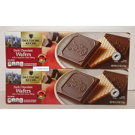 Deutsche Kuche Dark Chocolate Wafers with a hazelnut crème filling 6.17oz 175g (Two Boxes)