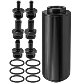 10 Micron Inline Fuel Filter Fit for Gasoline Diesel E85 and Rubber Fuel Line, with Barb 1/2" 3/8" 5/16" Fitting Adapter, Aluminum Alloy