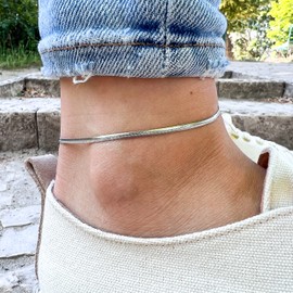 Made by Nami Stainless Steel Women's Anklet with Strong Lobster Clasp - in Trendy Snake Design - Women's Anklet Gold or Silver - Girls Foot Jewellery - Gift for Her, Stainless Steel