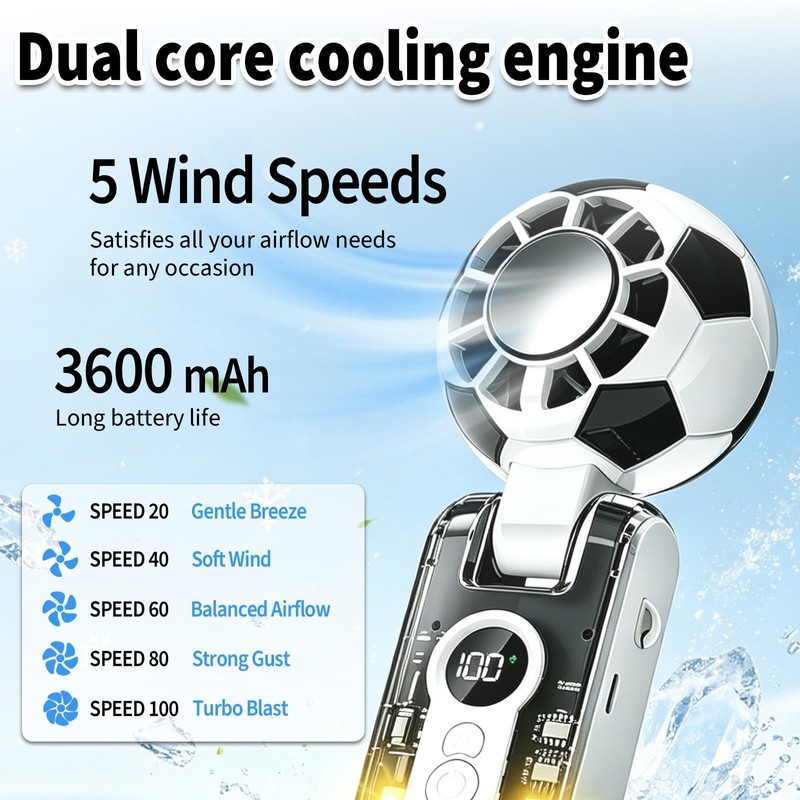 2026 World Cup Handheld Fan-Portable Handheld Turbo Fan with Ice