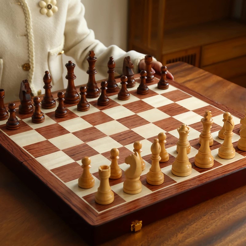 20" Extra Large Solid Walnut Wooden Chess Set with 2