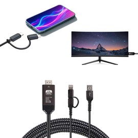 FIGYK 2-in-1 Bluetooth HDMI Cable Adapter, Type-C/Micro USB/Lightning to HDMI, 1080P Phone Screen Mirroring for TV/Projector/Monitor