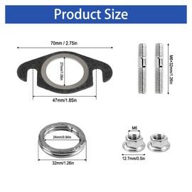 Exhaust Gasket Exhaust Stud Stud Manifold Seal Set for 50 cc Scooter, Exhaust Seal Universal Exhaust Manifold, Compatible with Aerox Bw's, Booster, Nitro, Aerox, Mach-G, Jog-R, Ovetto