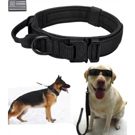 Unbranded Tactical Dog Collar Large Training Military Heavy Duty Metal Buckle Black 2"Wide - USA Flag Velcro Patch