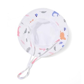 QKURT Kids Sun Hat Dinosaur Bucket Hat Adjustable Beach Cap Toddlers Fisherman Hat for Ages 2-6, Windproof Wide Brim Summer Sunhat with Breathable Mesh Lining for Boys and Girls Grey