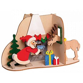 Drechslerei Kuhnert - Hobaku Craft Set Smoke House / Smoking House - Santa Claus with Elk - Wooden to Assemble - Made in Germany