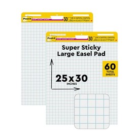Post-it Almohadilla de caballete súper adhesiva, 25 x 30 pulgadas, 30 hojas/bloque, 2 almohadillas (560), papel de cuadrícula blanca grande de alta calidad, superpoder de adherencia