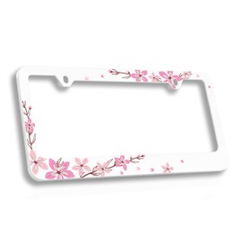 Floral Cherry Blossom License Plate Frame Beautiful Sakura Design - Quality UV Printed Plastic Frame