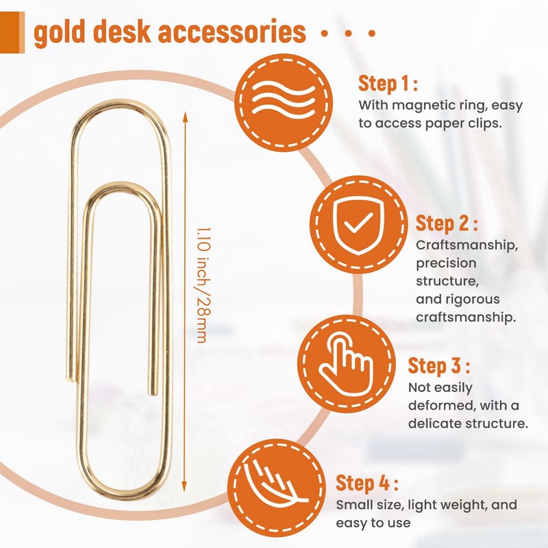 Roundsky Gold Office Clips in Elegant Magnetic Marble Clip Holder,