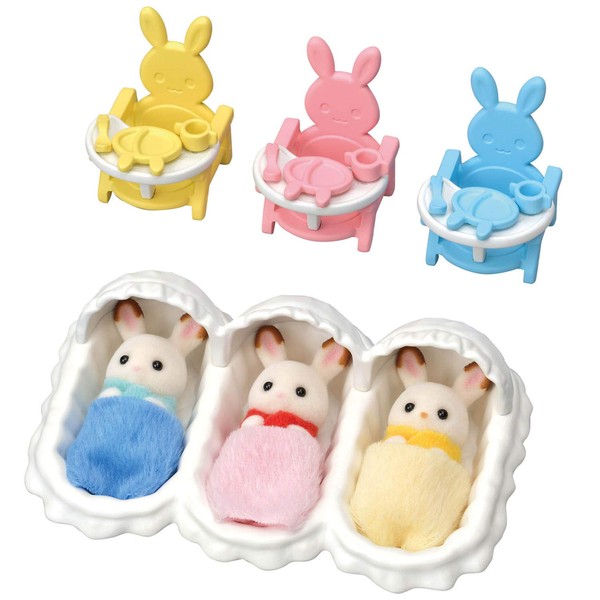 Calico Critters Triplets Care Set, Dollhouse Playset with 3 Hopscotch Rabbit Figures & Accessories Included