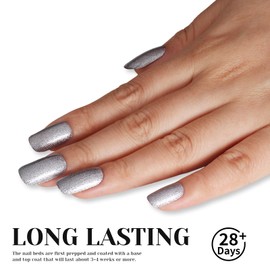 TUTUYU Shimmery Silver Gel Nail Polish - 15ml Silver Glitter Nail Polish with Sparkling Shimmer, Chip-Resistant Lasts 28+ Days for Christmas & Holiday Party Nails