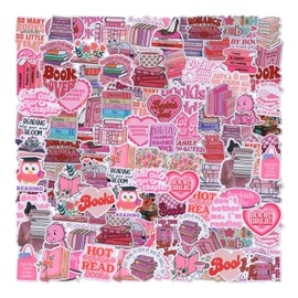 100pcs Bookish Stickers, Fantasy Cartoon Reading Label Waterproof Romantic Aesthetic Book Stickers for Book Lover Journaling Scrapbook Laptop Water Bottle Phone Gift Accessories (Pink)