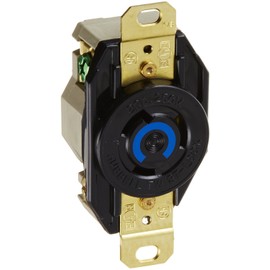 Locking Devices, Twist-Lock, Industrial, Flush Receptacle, 20A 250V AC, 2-Pole 3-Wire Grounding, L6-20R, Screw Terminal, Black