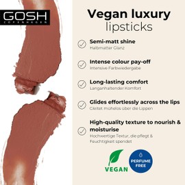 Gosh Luxury Nude Lipstick with Light Shimmer, Intense Nude Tones for Natural Results, Moisturises Soft Lips, Long-lasting, Fragrance-free & 100% Vegan, 005 Bare