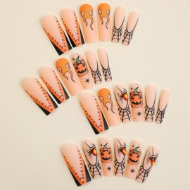 Press on Nails Extra Long - Aegenacess Square Press On Nails with Spider Stitch and Rhinestones, Nude Matte Fake Nails with Glue Sticker, Handmade 24 pcs Stick On Nails False Nail in 12 Sizes