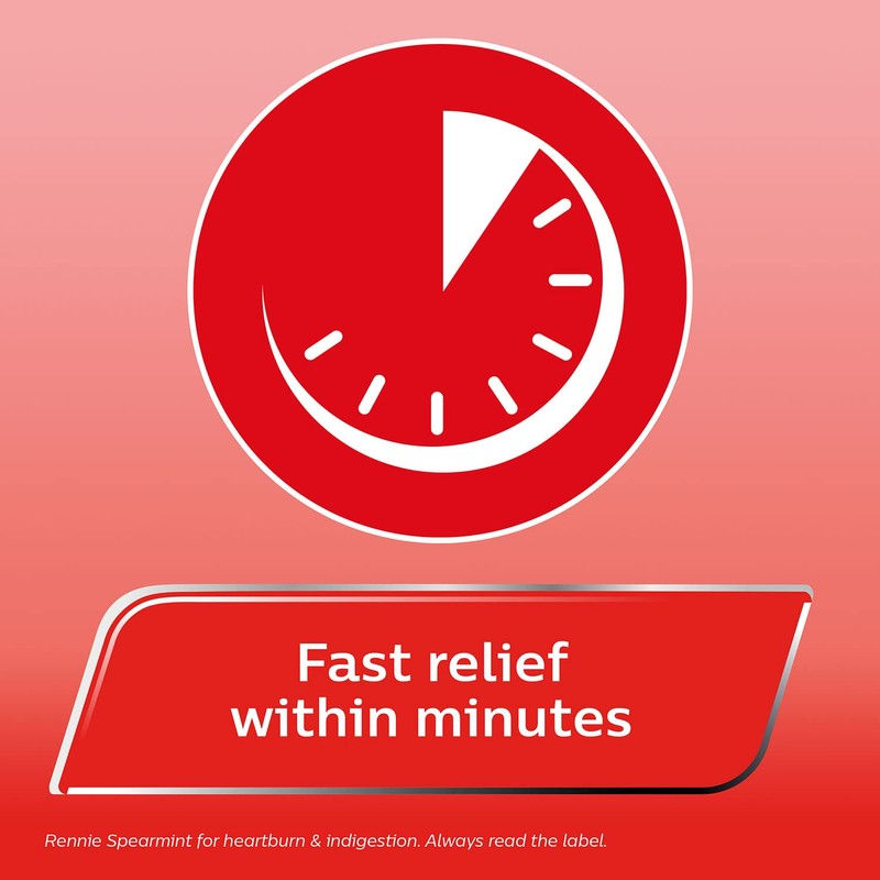 Rennie Rennie Antacids, Spearmint Flavour Heartburn Relief and Indigestion Tablets,