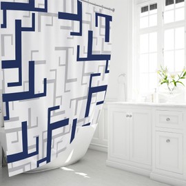 BTTN Navy Blue Shower Curtain - Geometric Fabric Shower Curtain Set, Water Repellent, Machine Washable, Hotel Spa Luxury Cloth Shower Curtains for Bathroom- 72x72