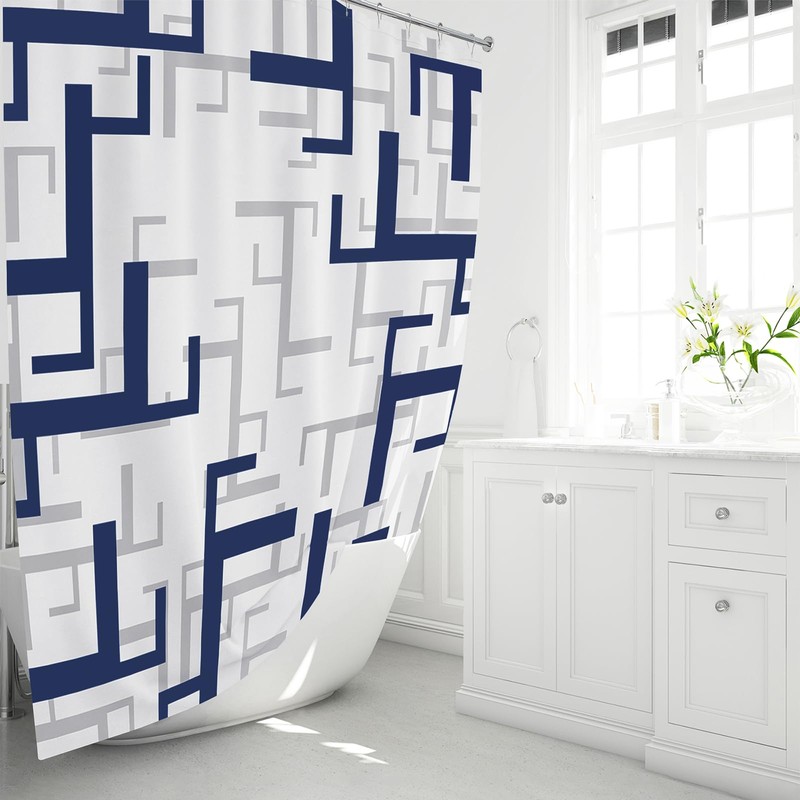 BTTN Navy Blue Shower Curtain - Geometric Fabric Shower Curtain