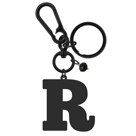 Baipilu Black Letter Keychains for Women Men Initial Letter Keychain for Women Girl Initial Keyring Gifts for Men Boy Stainless Steel Keyring for Handbag Backpack Purse (R)