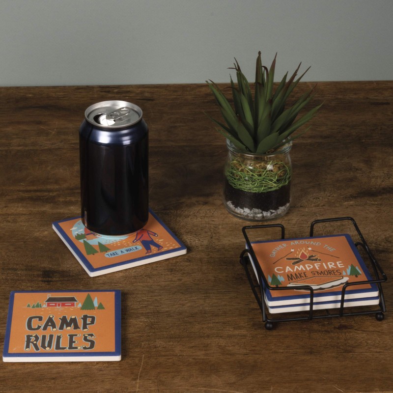 Primitives by Kathy LOL Stone Coasters, Set of 4, Camp