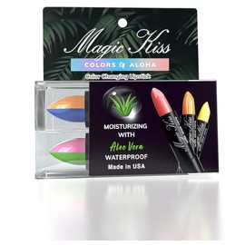 Magic Kiss Color Changing Matte Lipstick set, Long Lasting Nutritious Lips Moisturizer Magic Temperature Color Change Lip Balm with Aloe Vera MADE IN USA (2 Pack - Split A Green/Pink & Blue/Orange)