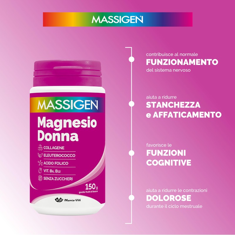Massigen Magnesio Donna – Integratore in Polvere con Magnesio, Collagene,