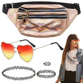 Laralily 90s Accessories Women's 90s Outfit Women's 90s Accessories 90s Accessories Heart Shaped Glasses Metal Waist Bag Clavicle Necklace for Carnival Role Play Costume Accessories